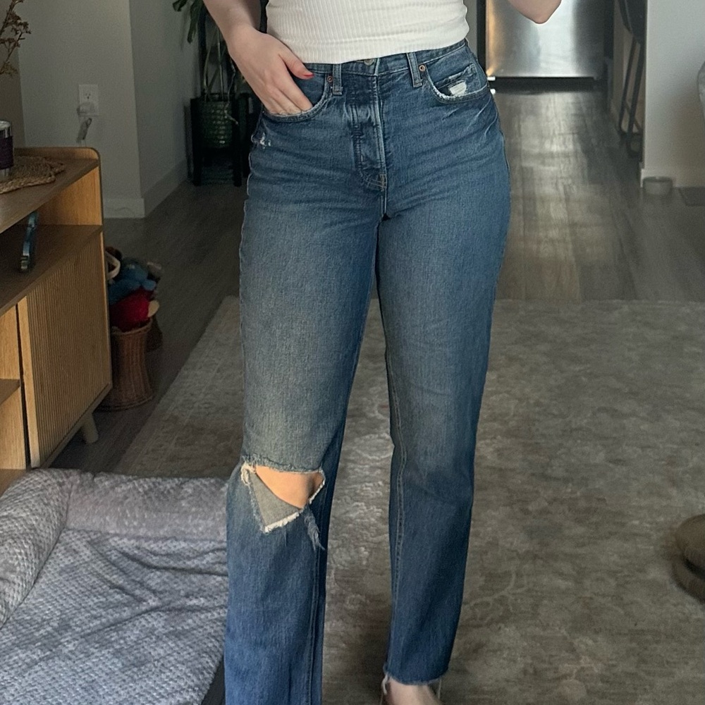 Old Navy Distressed Blue Straight Leg Jeans